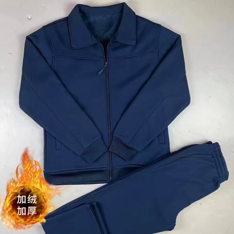 冬季加绒加厚长袖体能训练服套装抗静电不起球保暖户外训练服