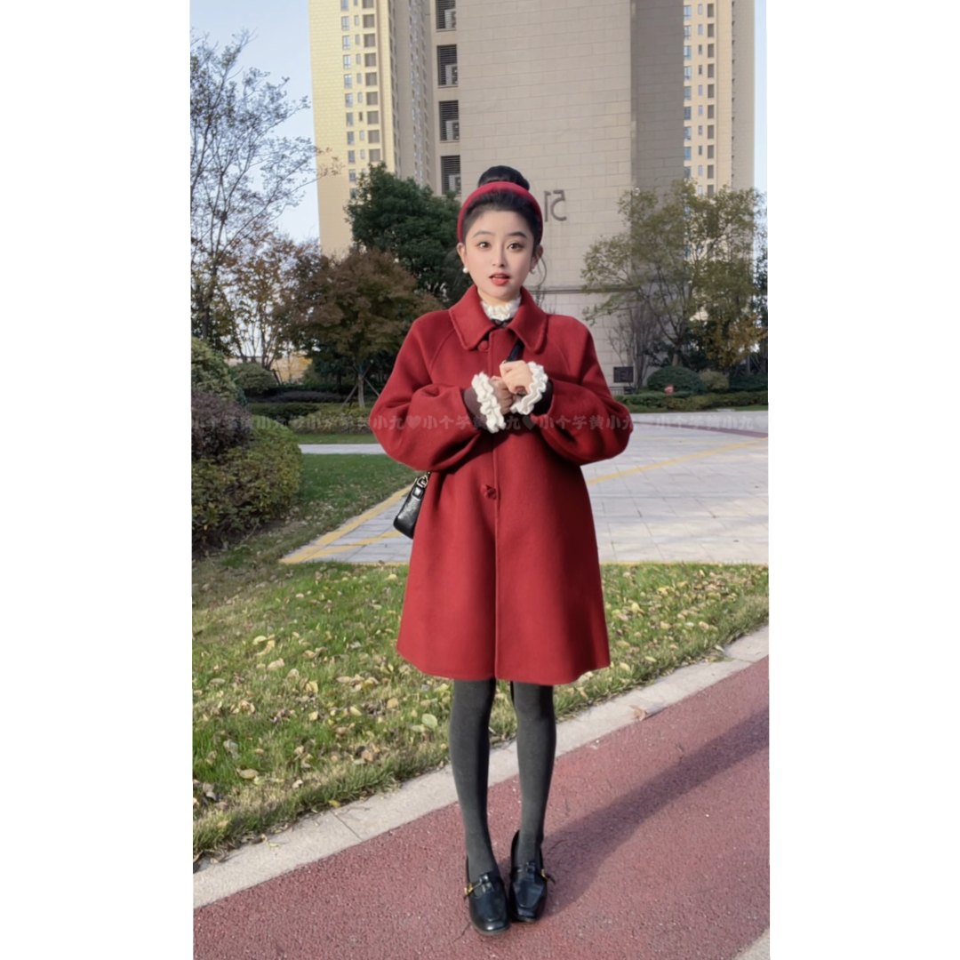 2025秋冬新款中长款中国风可爱风娃娃领毛呢外套双面呢2314