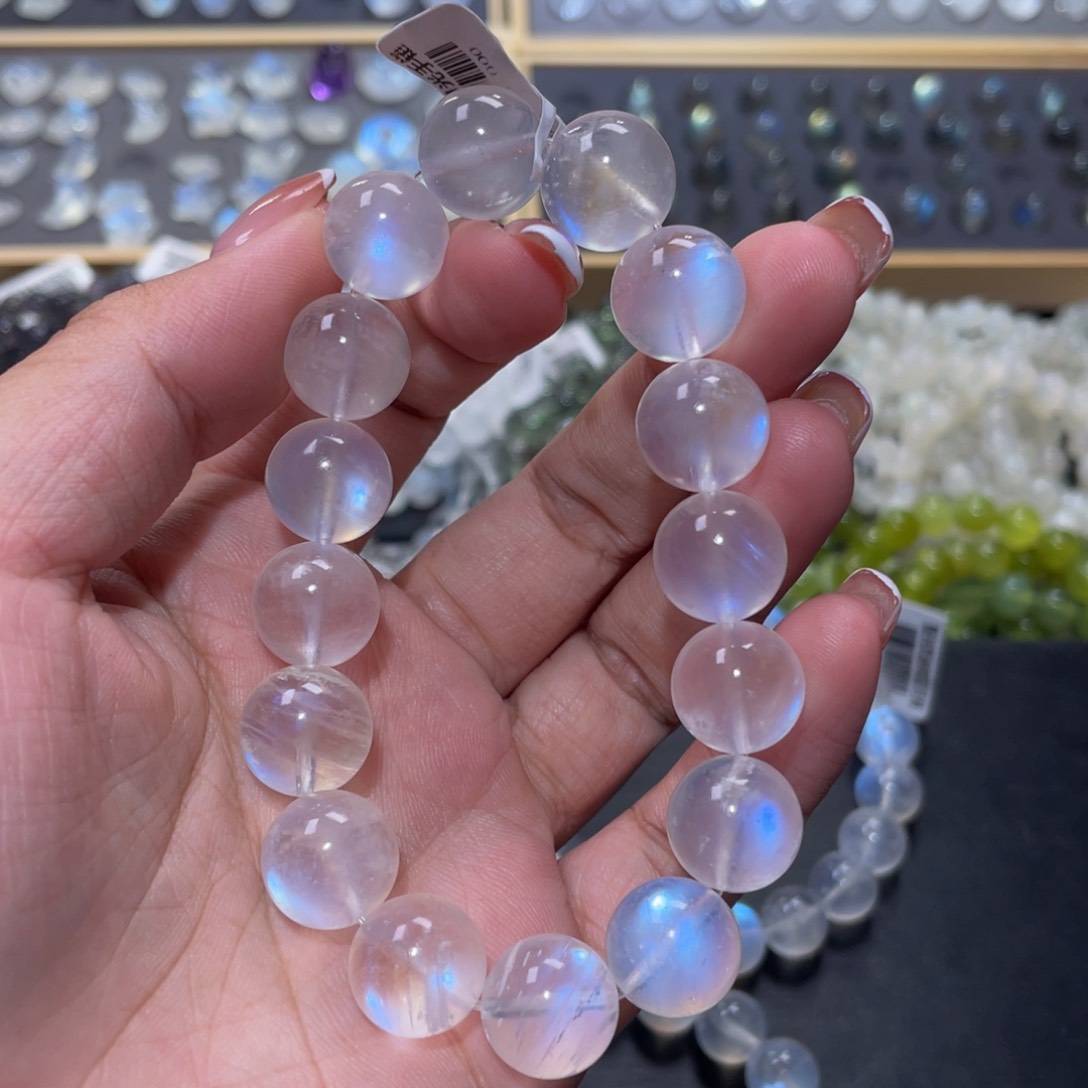 手串未镶嵌月光石长***女蓝月光手链13mm