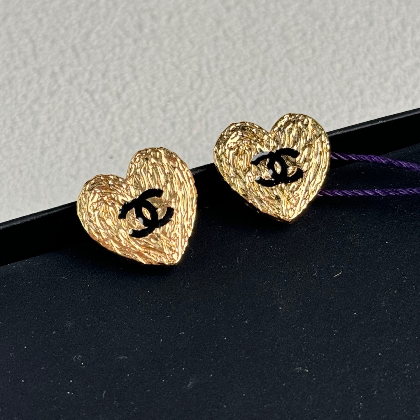95新 Chanel/香奈儿 泡泡中古Chanel熔岩爱心双C耳钉