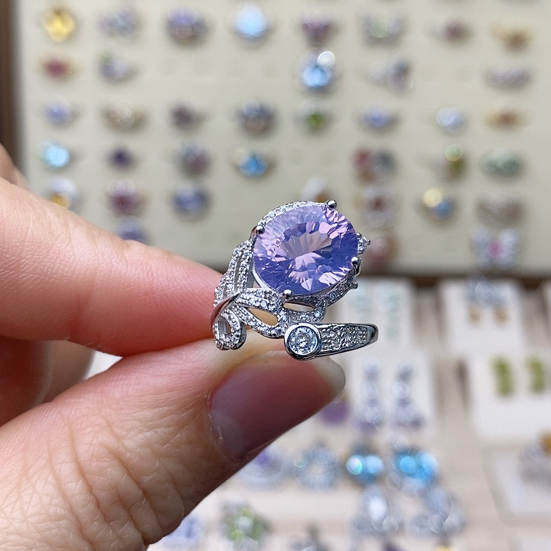 水晶戒指银S925镶嵌一物一证