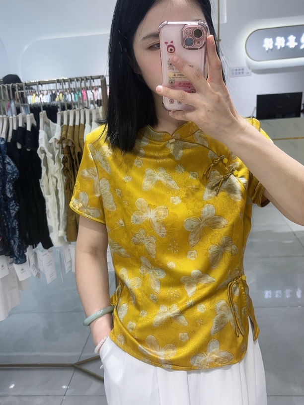夏款蝴蝶花中式衬衣6830
