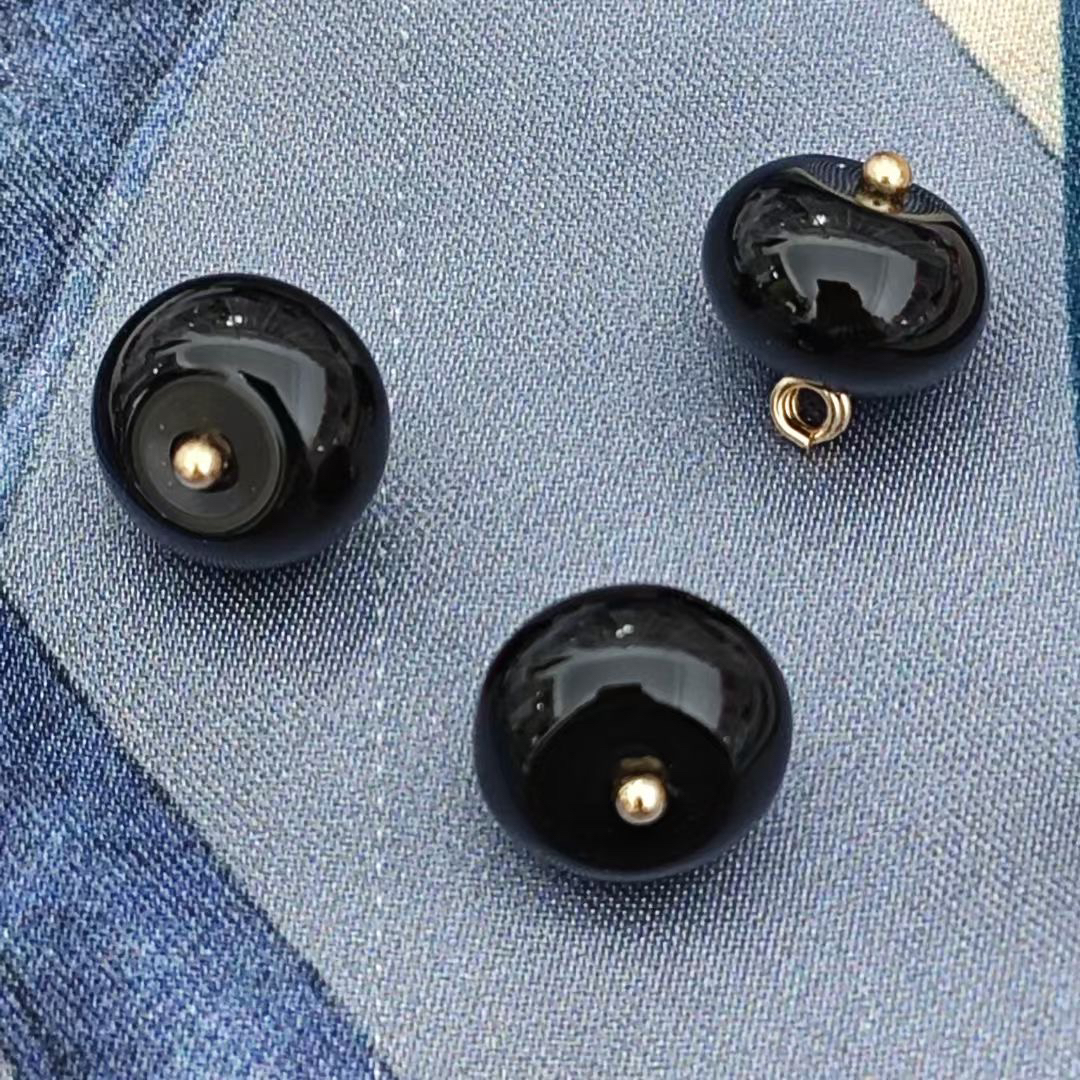 10mm12黑色扁珠纽扣新中式国风玉石纽扣马甲旗袍毛衣衬衫大衣扣
