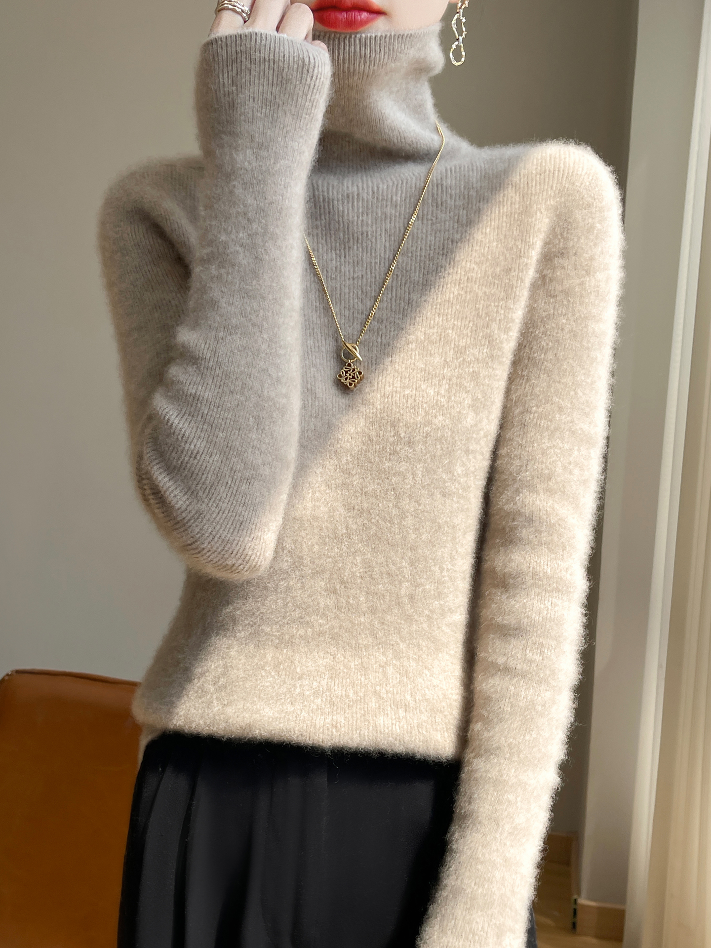 【100%羊毛】一线成衣~秋冬休闲气质百搭抽条高领打底衫L09