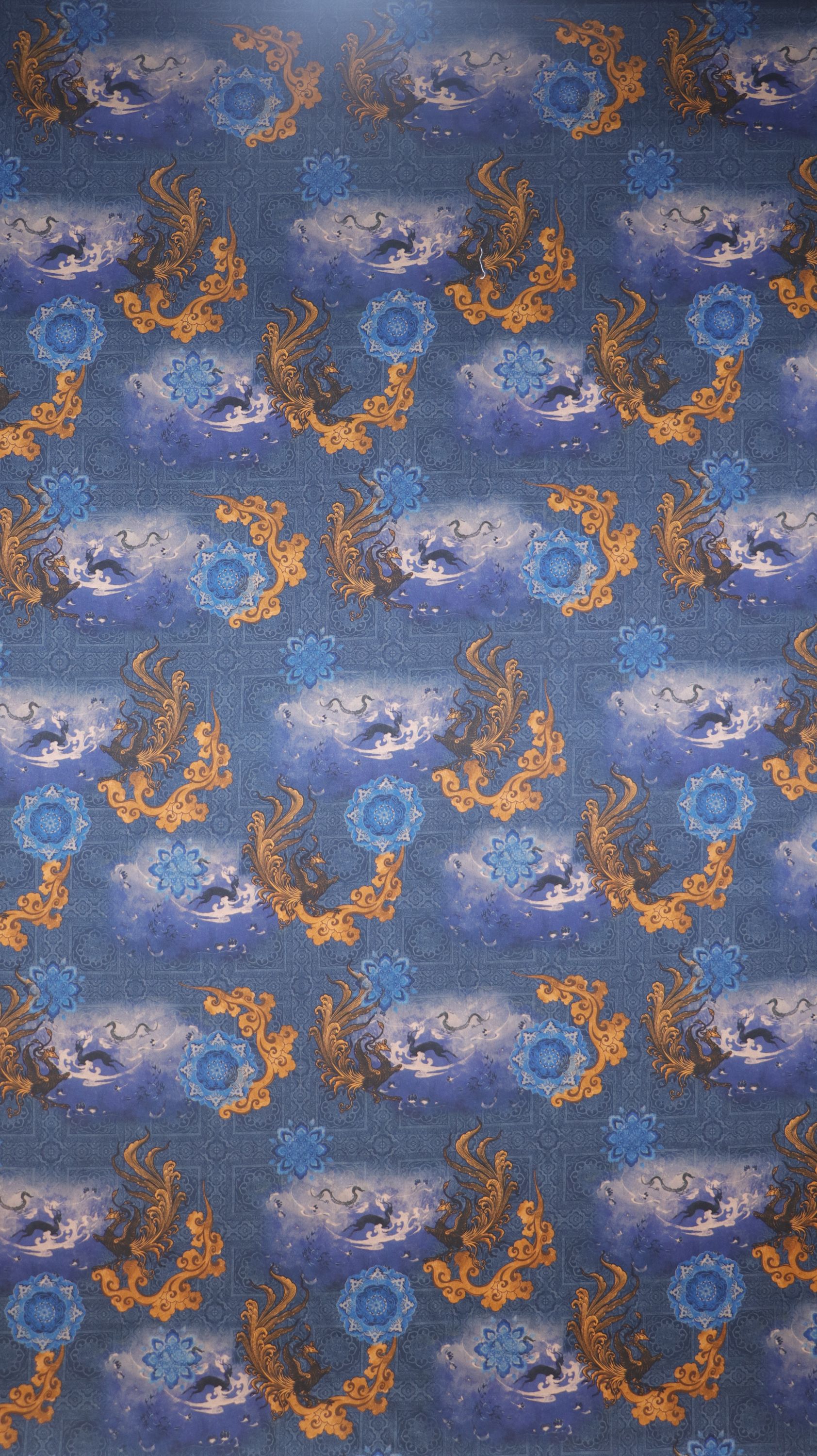 【麒麟 蓝】香云纱60姆米重缎皮子料100分桑蚕丝面料