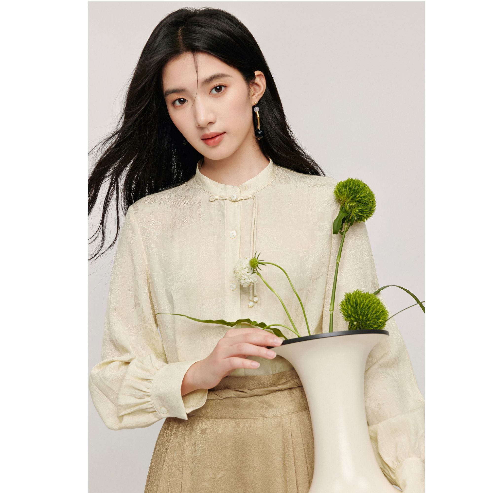 【商场同款】茵曼春秋女衬衫衬衣长袖新款亚麻休闲开衫中式爆款百搭