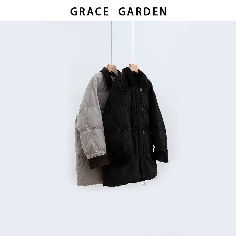 GRACE GARDEN【雪松灰！】灯芯绒翻领收腰显瘦羽绒服YRF5K1108