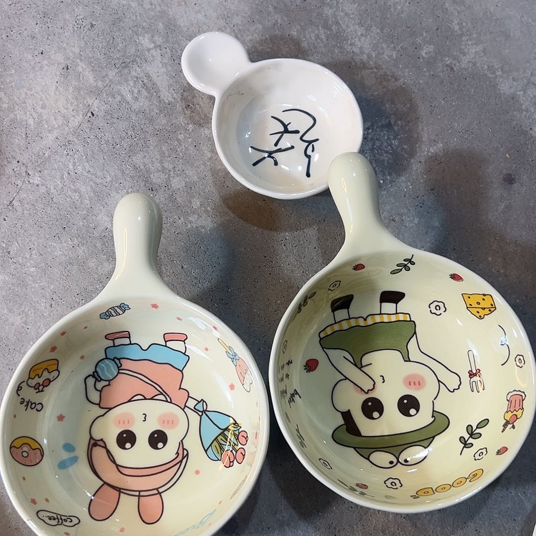 小新单柄碗两个混色加单柄碟
