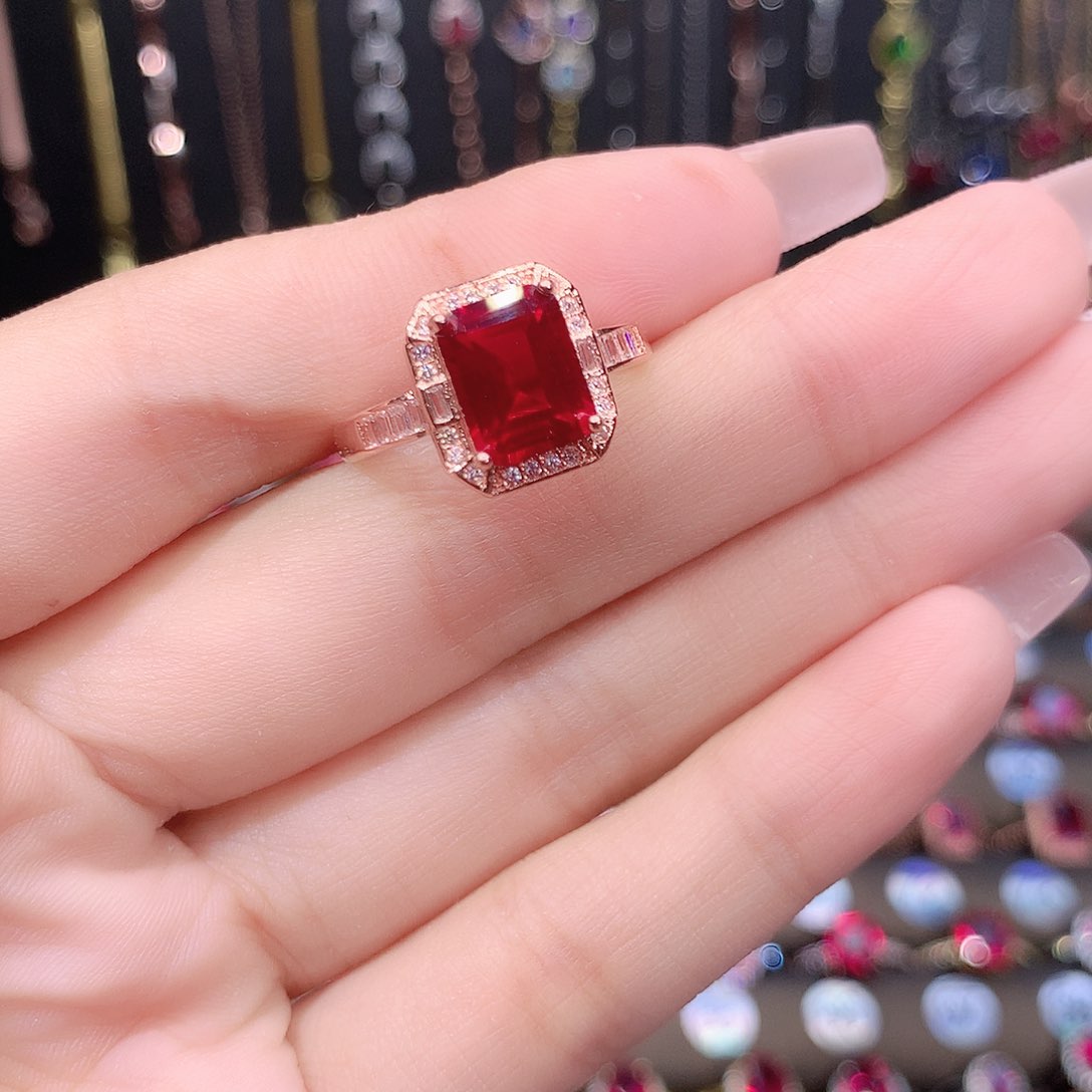 红宝石戒指银S925镶嵌酒红79玫瑰金