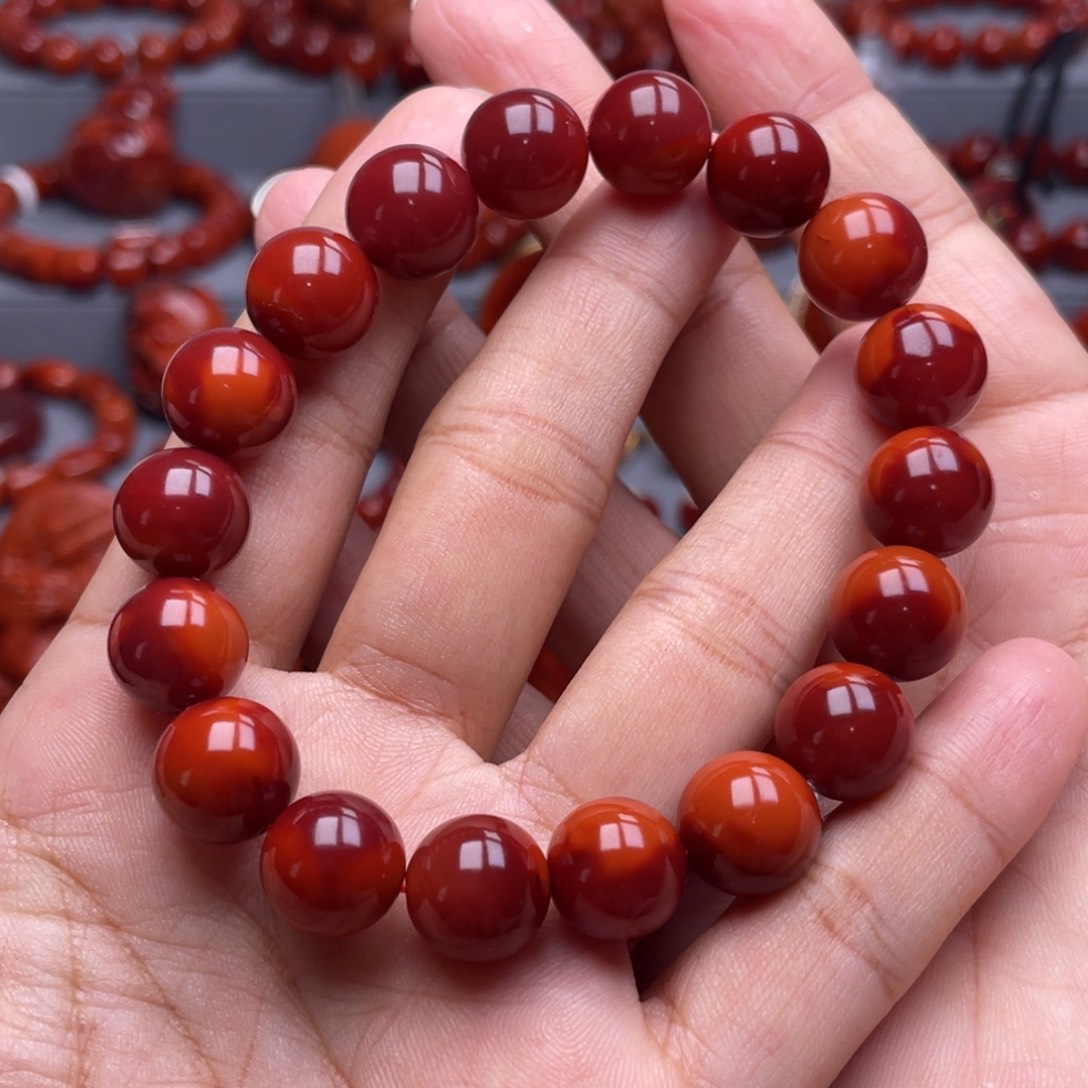 南红玛瑙未镶嵌珠宝奇石单圈12mm