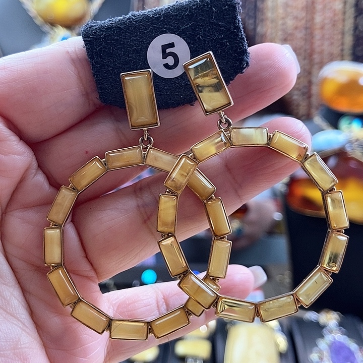 琥珀银S925镶嵌耳饰耳环