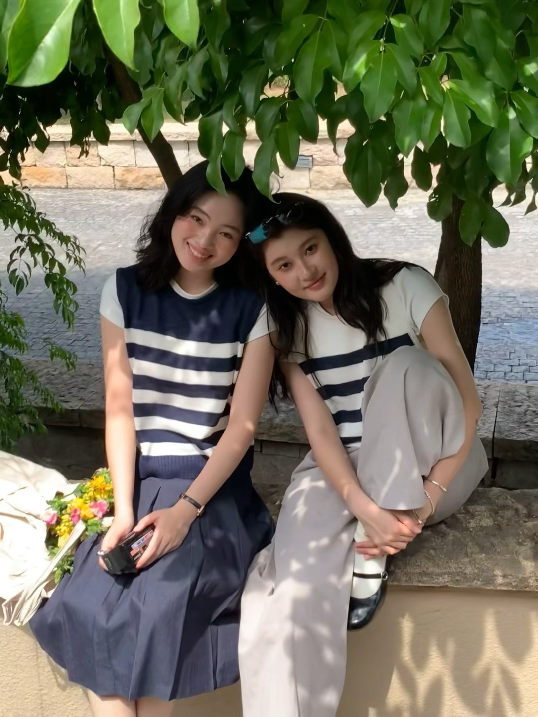 秋屿頔moment 简约休闲条纹针织背心