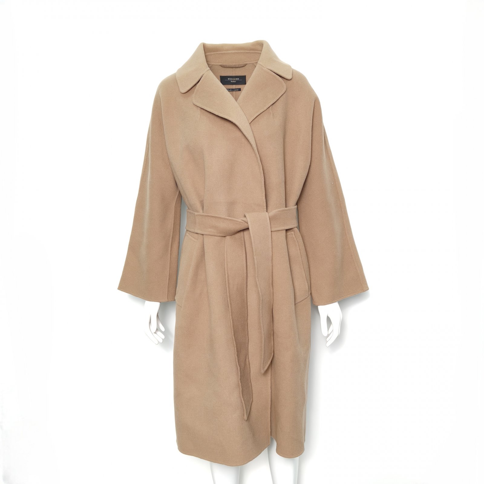 99新 MaxMara 【lu】 驼色 绵羊毛 系带 长款大衣 40 P245416989