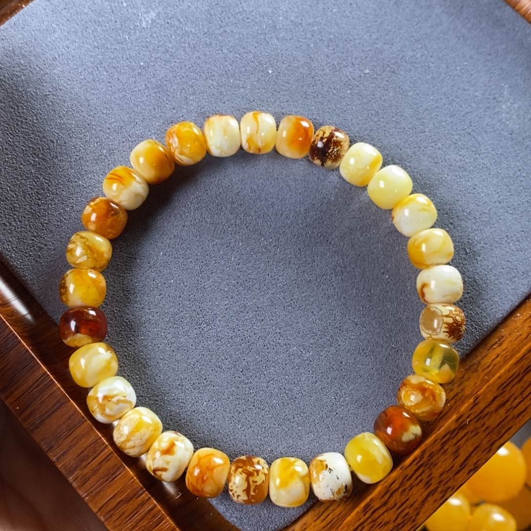 琥珀裸石未镶嵌8mm沁色老型手串