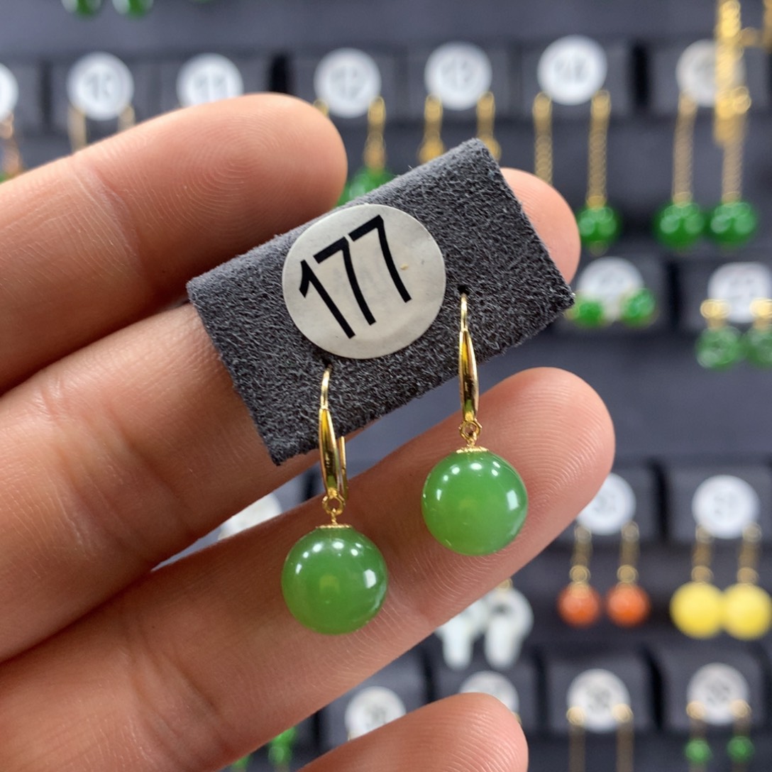 和田玉耳饰18K金镶嵌