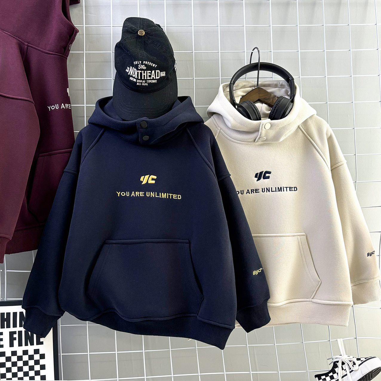 儿童保暖加绒加厚卫衣绣花休闲宽松男童百搭字母常规中大童长袖衫