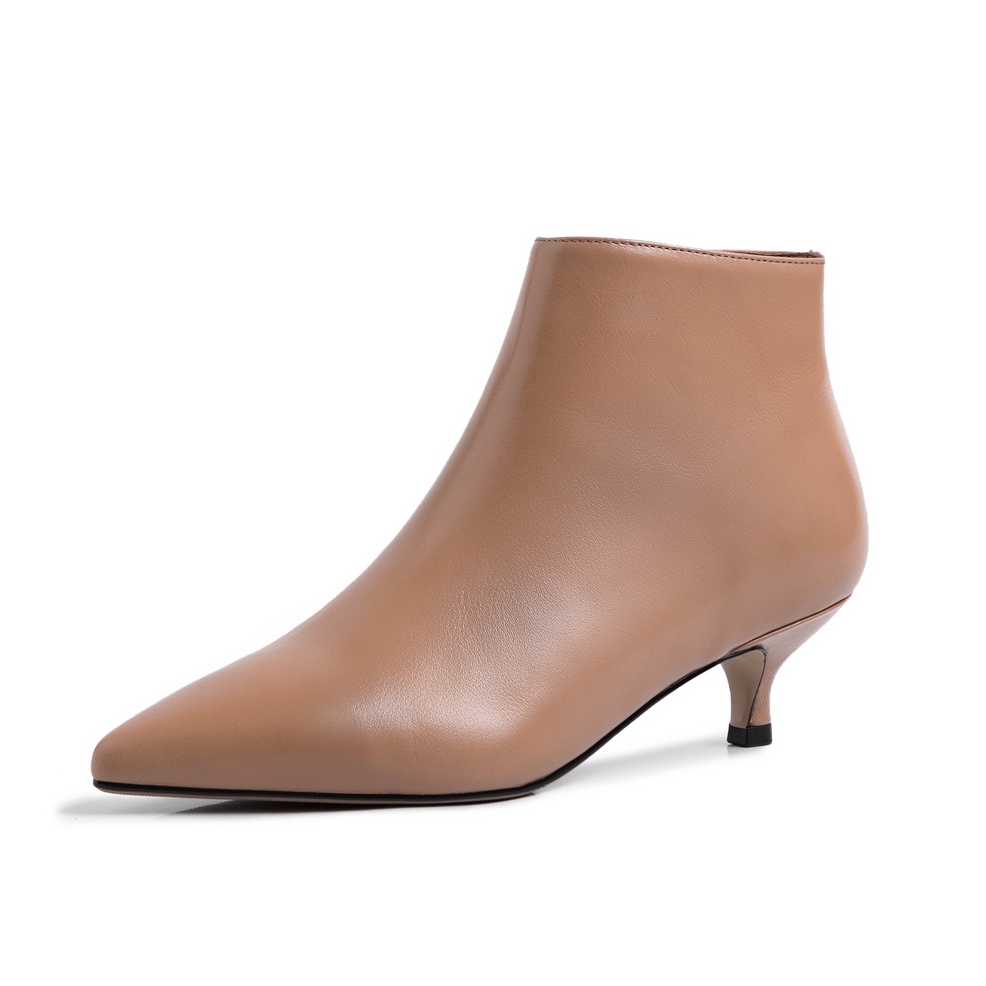 法式性感真皮短靴 3CM猫跟尖头细跟祼靴 时尚 性感低跟头层皮女靴