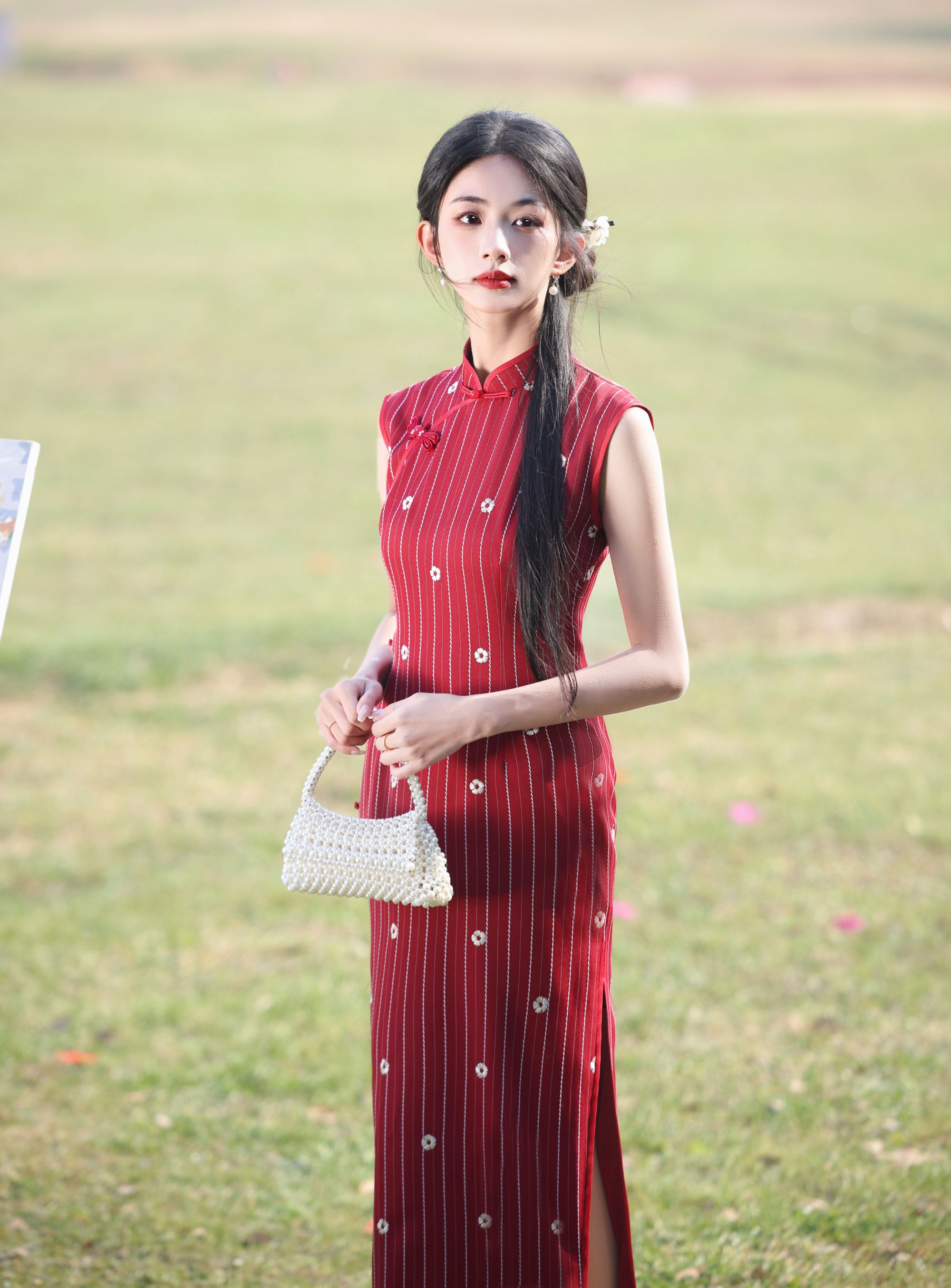 WZY-9368红润如玫无袖双层修身气质旗袍长120cm 尺码S-2XL