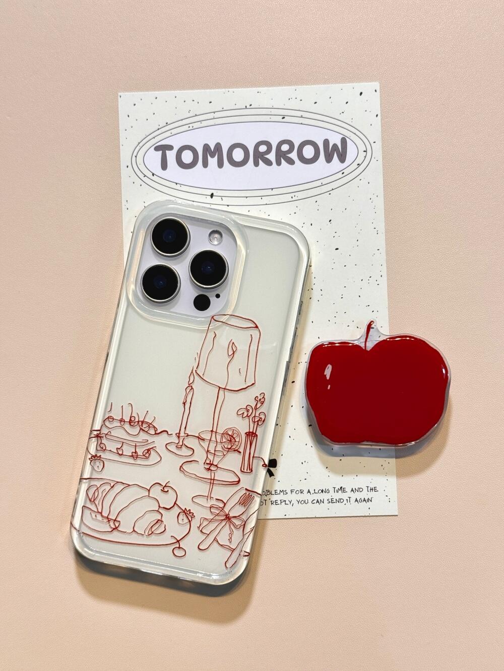 ins风小众简笔画餐桌适用苹果16pro双层iphone15/14支架13手机壳