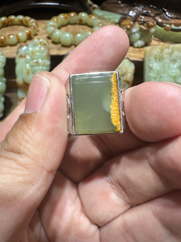 析木河磨玉黄绿肉戒指
