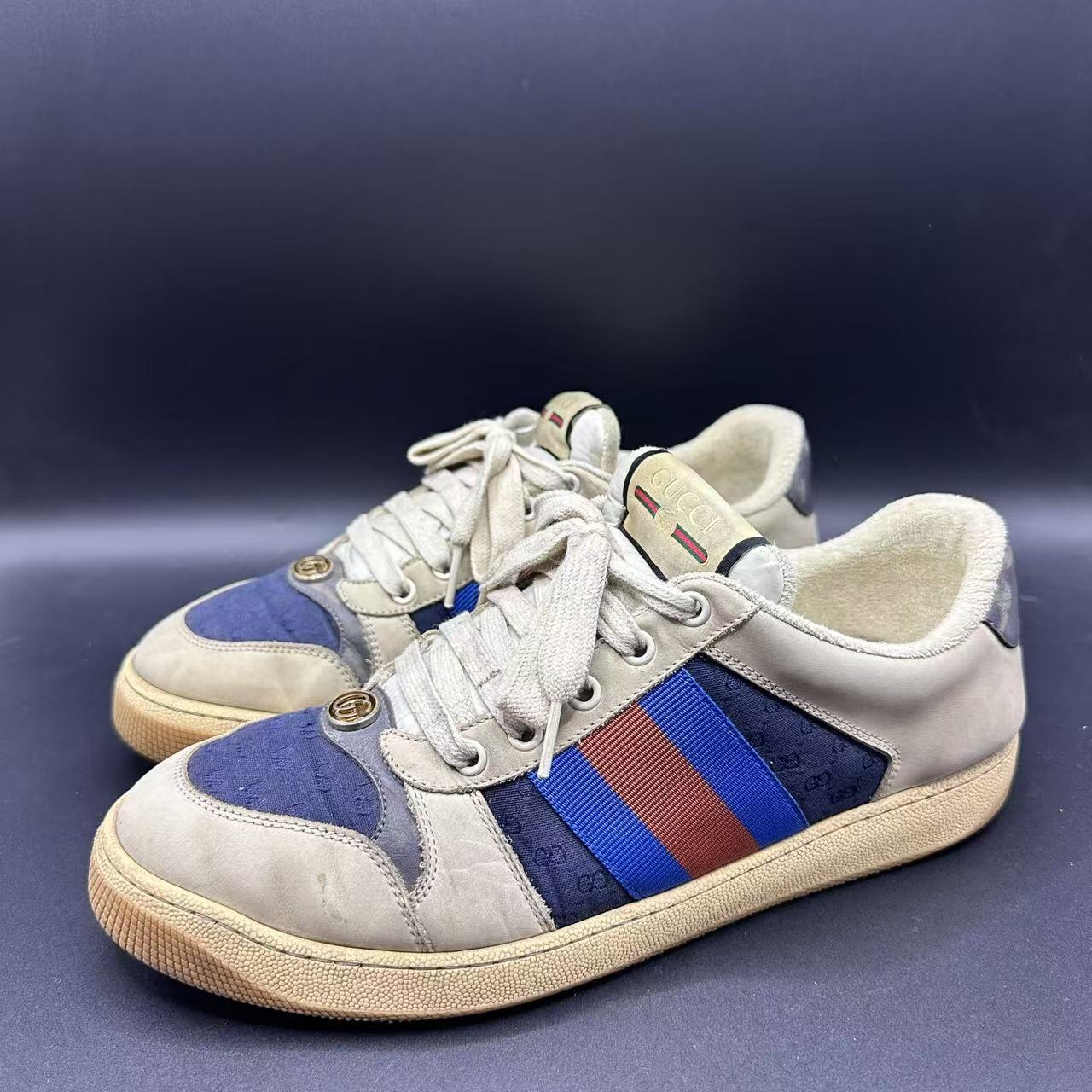 95新 GUCCI/古驰 男士蓝灰色休闲舒适百搭经典脏脏鞋 41码zy111