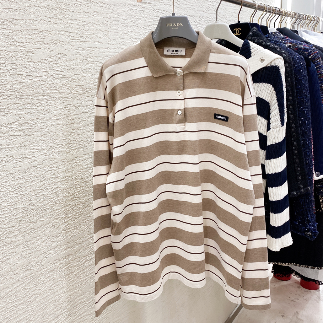 99新 MIU MIU/缪缪 miumiu条纹翻领上衣