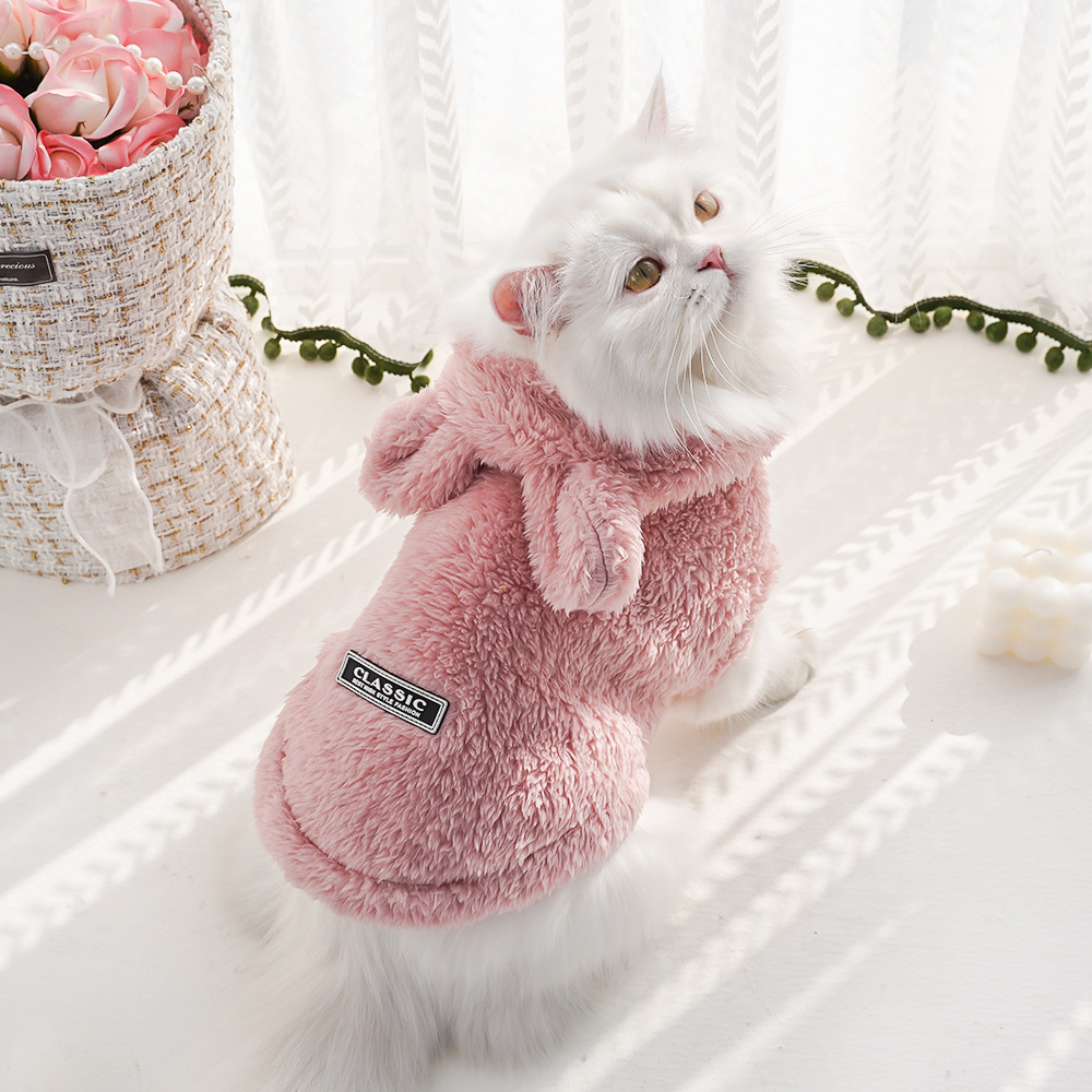 宠物服饰秋冬新款兔耳舒棉绒连帽衣法斗猫咪狗狗衣服用品
