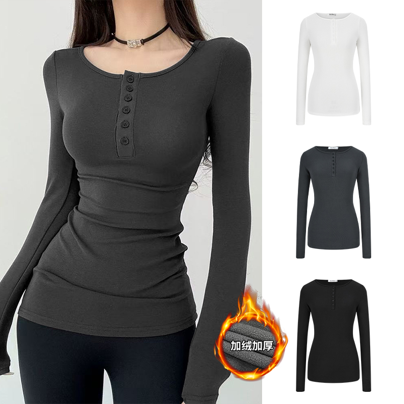 【现货 运补6-8米】半开领设计上衣辣妹基础款打底修身长袖显瘦T恤
