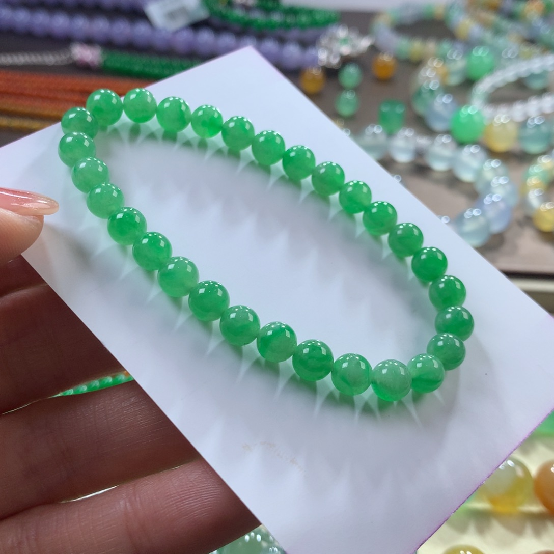 翡翠手链未镶嵌木那甜绿卡6