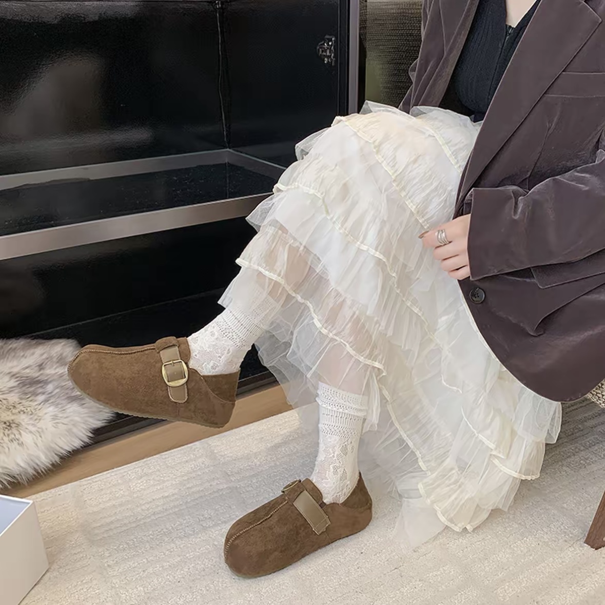 复古加绒厚底内增高百搭勃肯鞋女2025秋冬新款一脚蹬博肯鞋9002