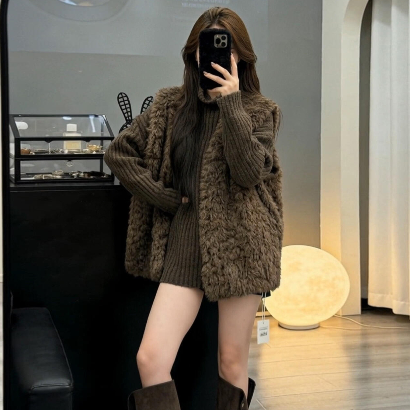 超好看的冬装高领毛衣连衣裙子2025秋冬穿搭毛绒马甲短裙两件套女