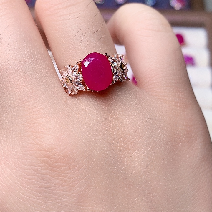 红宝石戒指银S925镶嵌