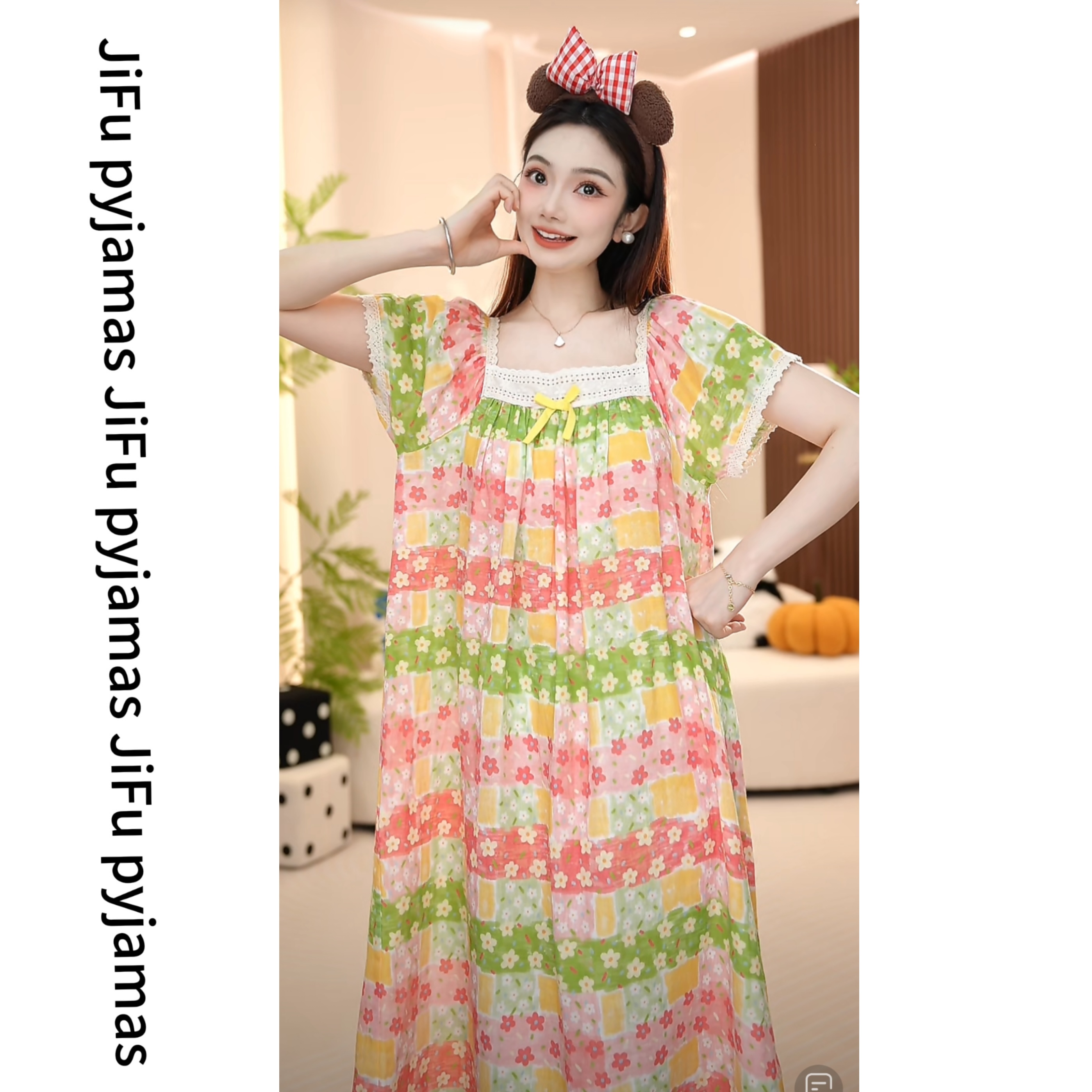 【花海】纯棉高定轻奢时尚休闲睡裙宽松透气睡衣女中长款