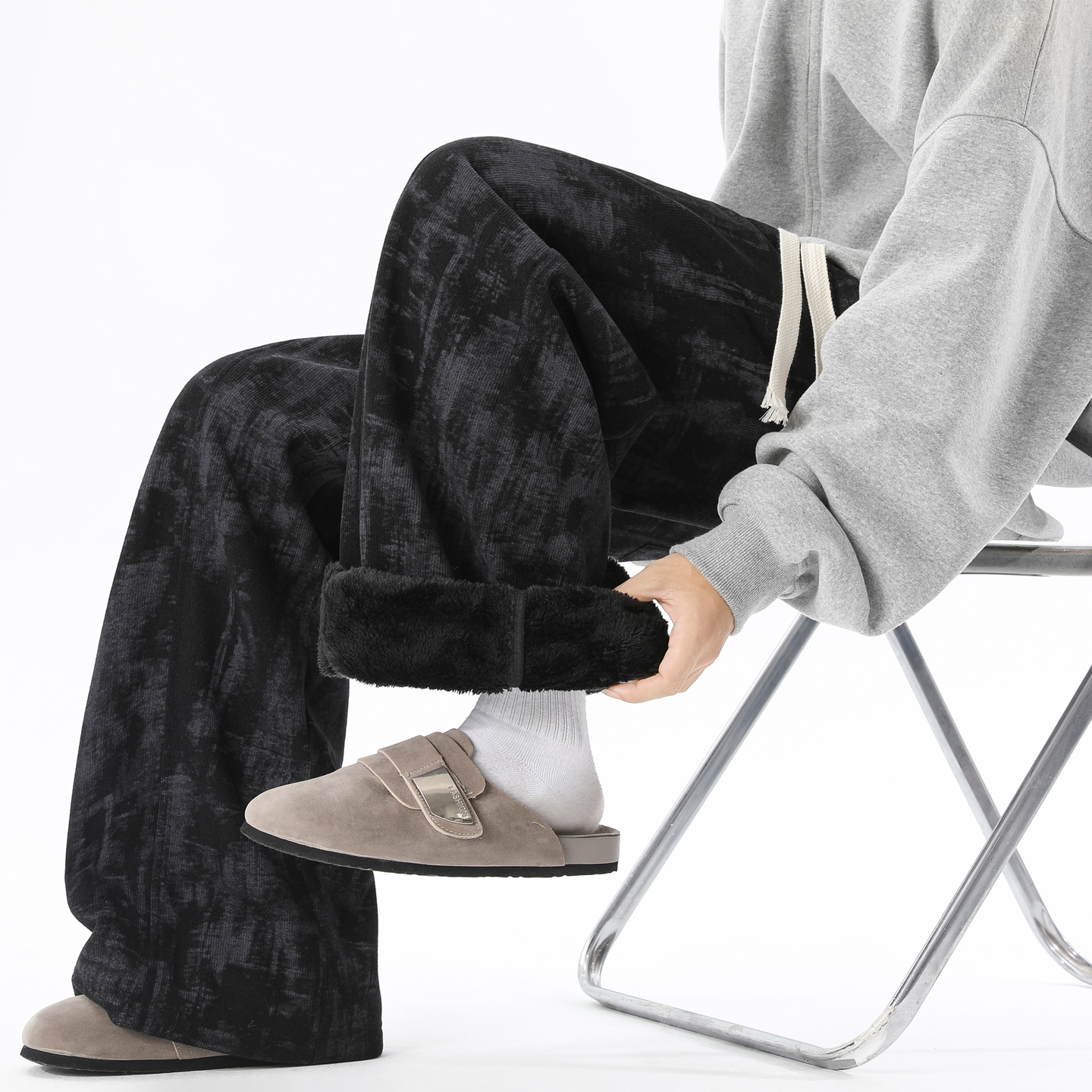 【敖瑞鹏代言】GENIOLAMODE花纹休闲裤男款冬季卫裤加绒加厚弯刀裤