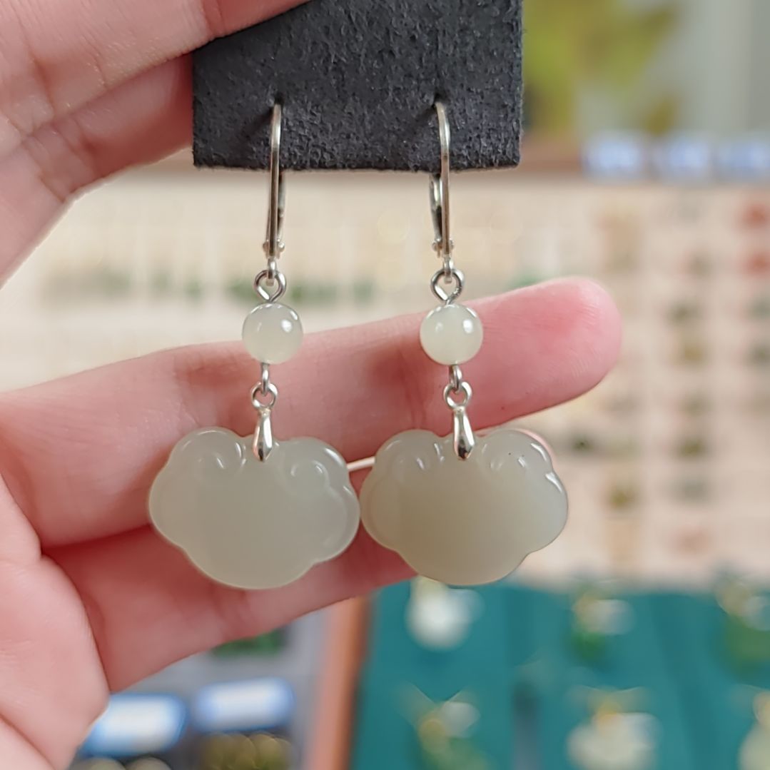 银S925镶嵌和田玉耳饰