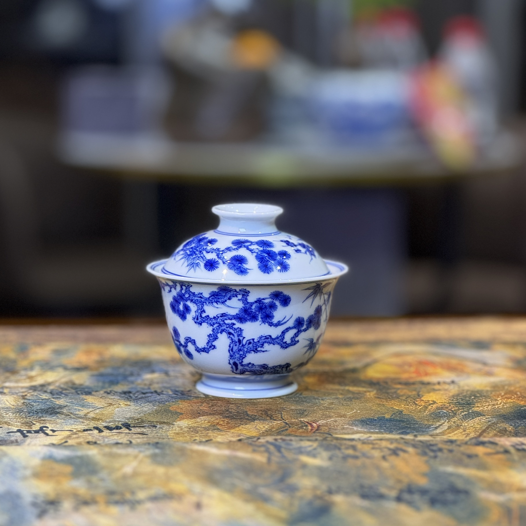 明逸堂手绘青花松竹梅盖碗茶具【120ml】