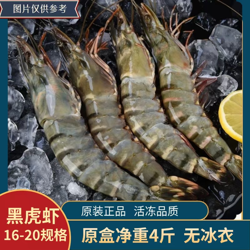 【原装正品】超大黑虎虾16-20规格净4斤装一斤称8-10只无冰衣老虎虾