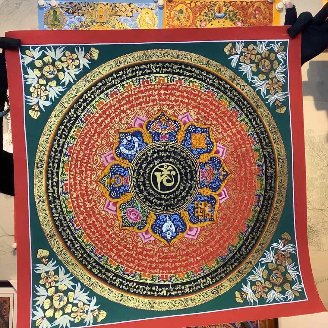 卷轴画纯手绘六字真言唐卡50厘米左右