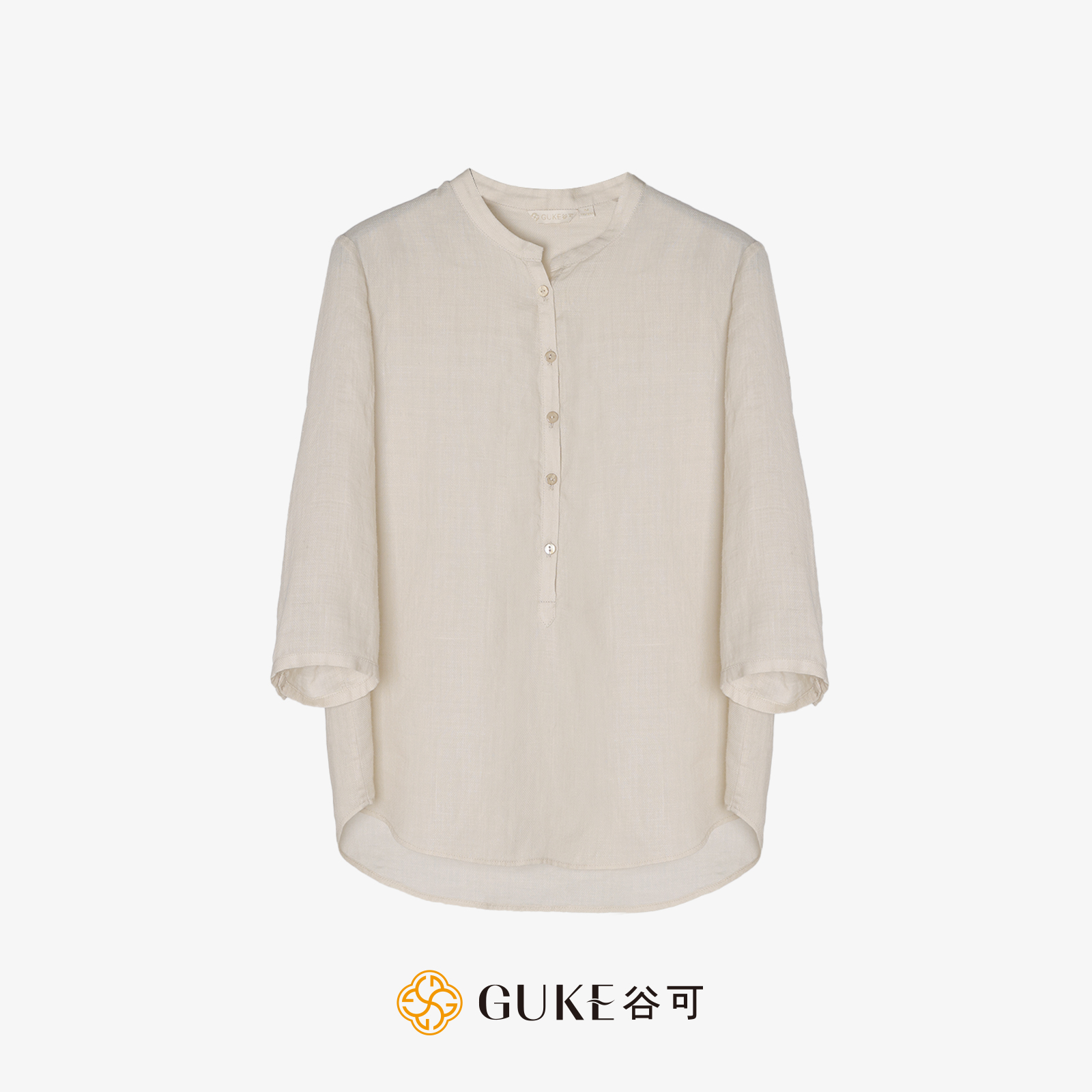 GKE/谷可C1219斜纹苎麻衬衫女2025夏季新款中式圆领休闲洋气衬衣