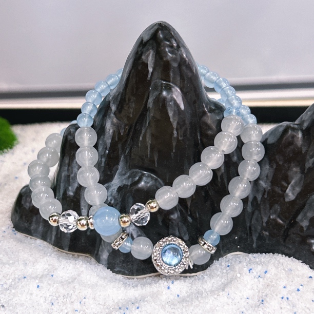 玻璃手链 G008-灰月光双圈（无礼盒）