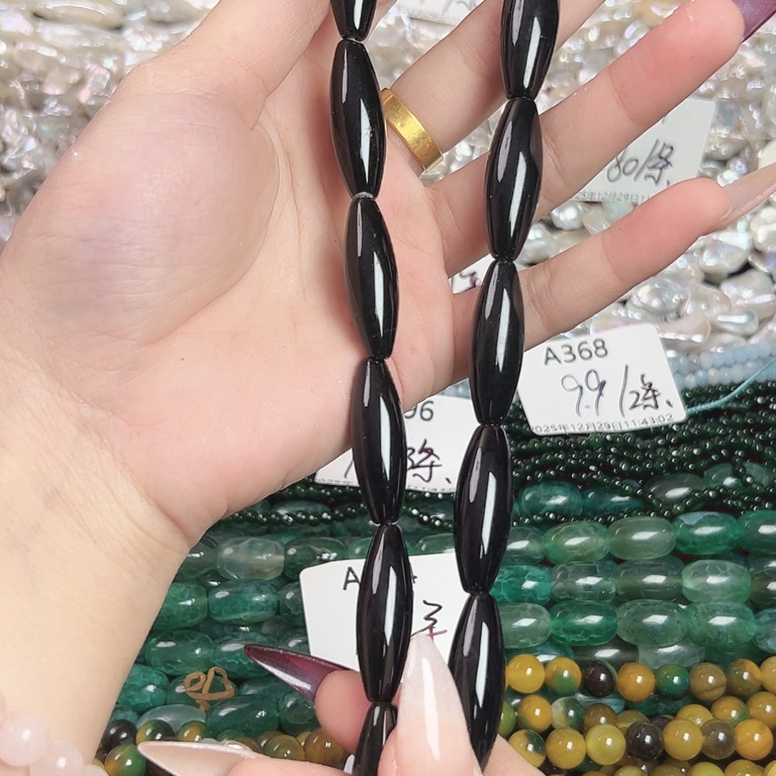 玛瑙/玉髓合金珠宝半成品a404 11*30m 天然黑玛瑙天珠一条