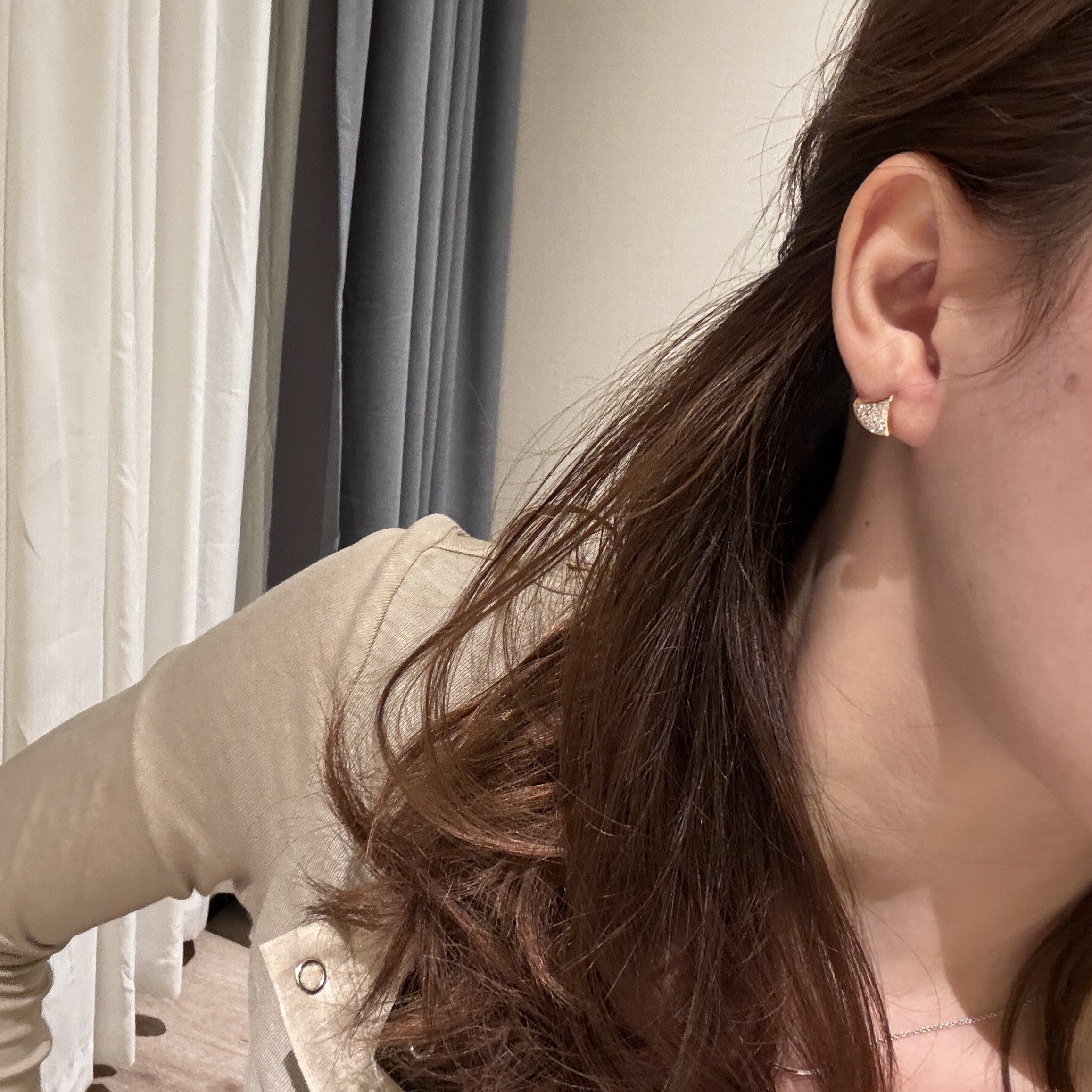 合金合成锆石耳饰 PP.原创满星迷你叭叭耳钉 玫瑰金色