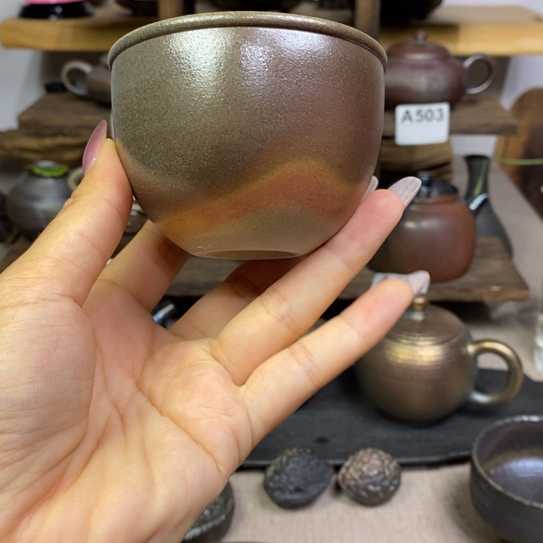 建水紫陶柴烧白泥主人杯