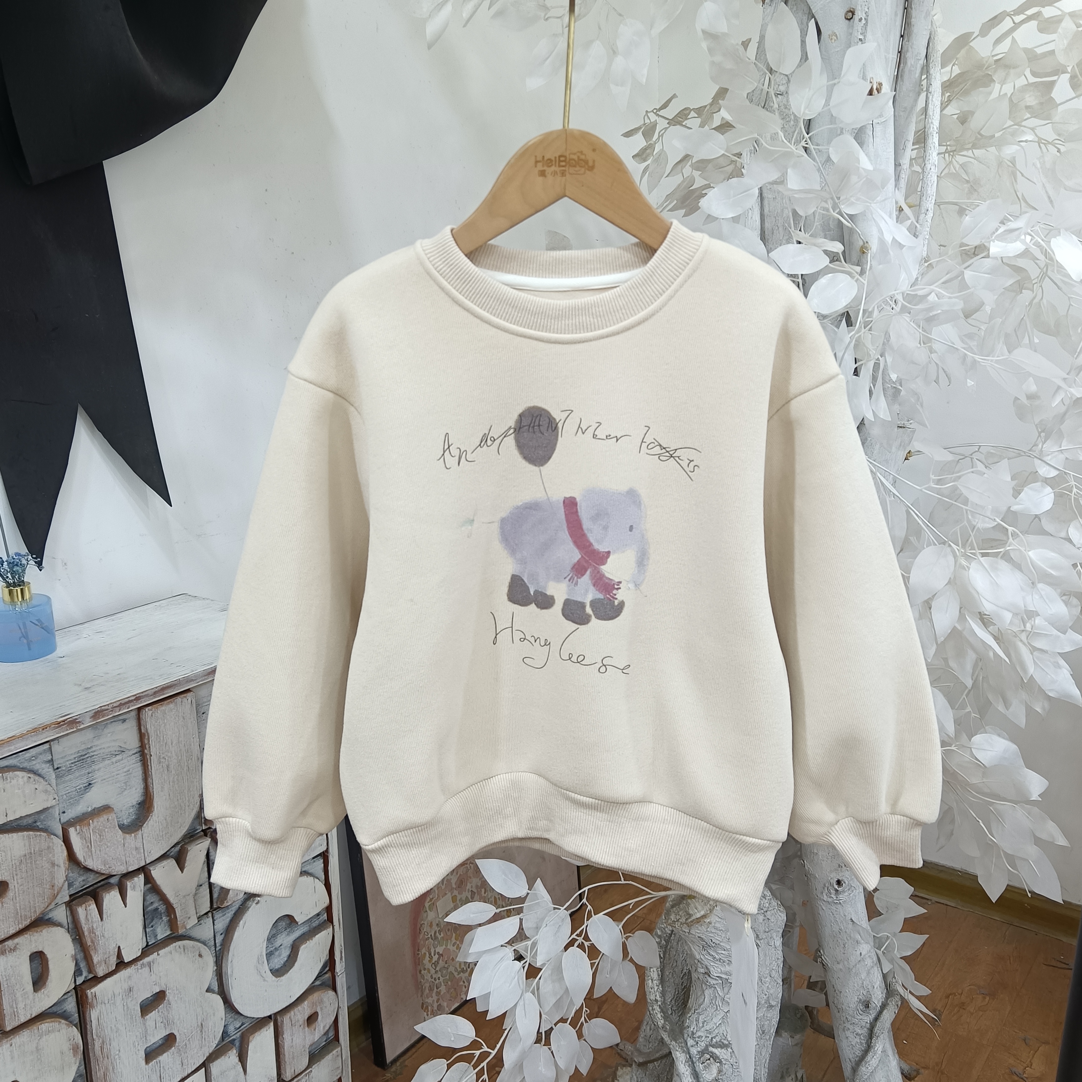 M539杏色一体绒卫衣童装/喵可