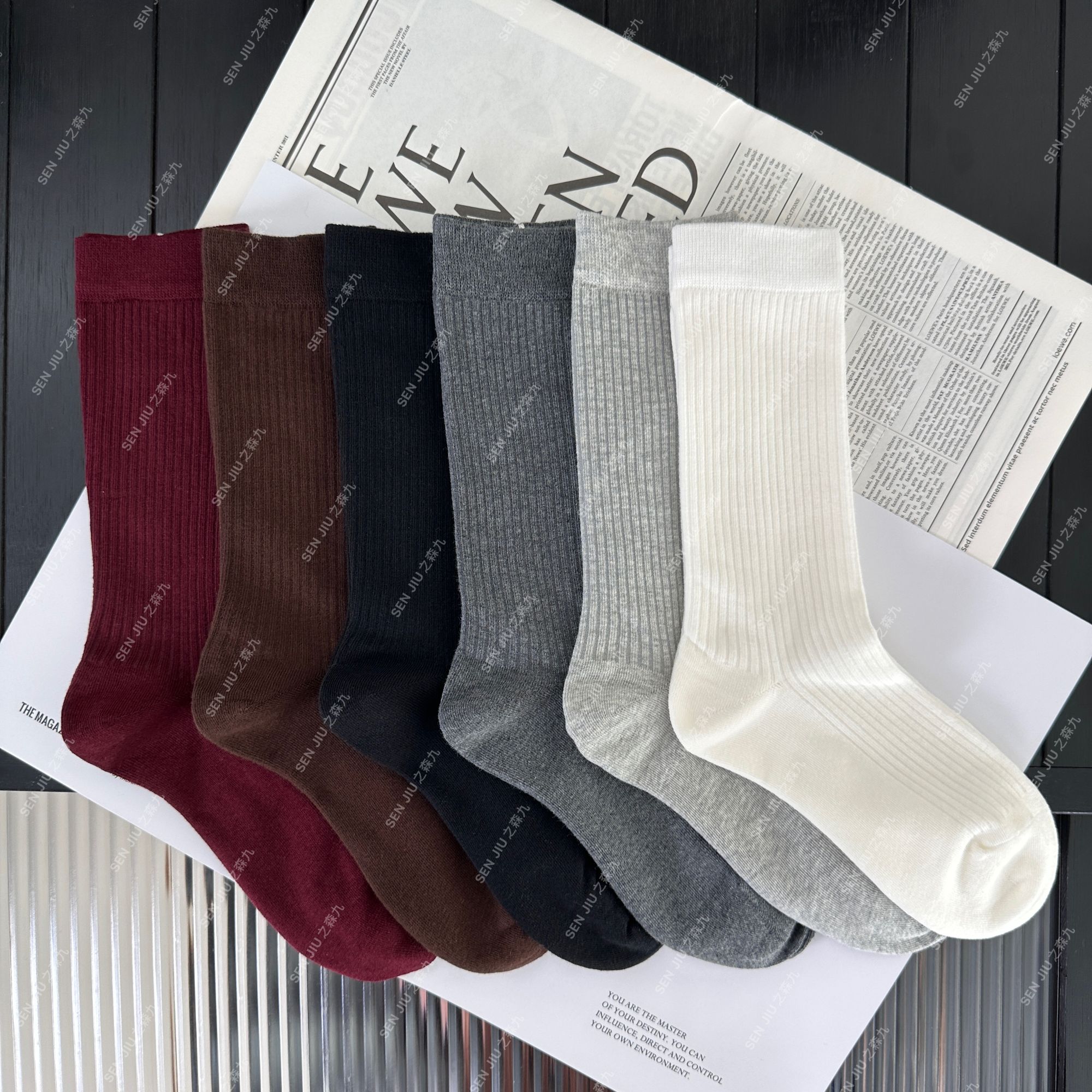 袜子女秋冬季中筒袜纯棉白色女士长筒袜精梳棉袜堆堆袜