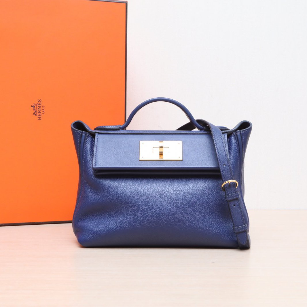 95新 Hermes/爱马仕 花花2424 Mini 21 73宝石蓝 EC皮 Z刻 金扣