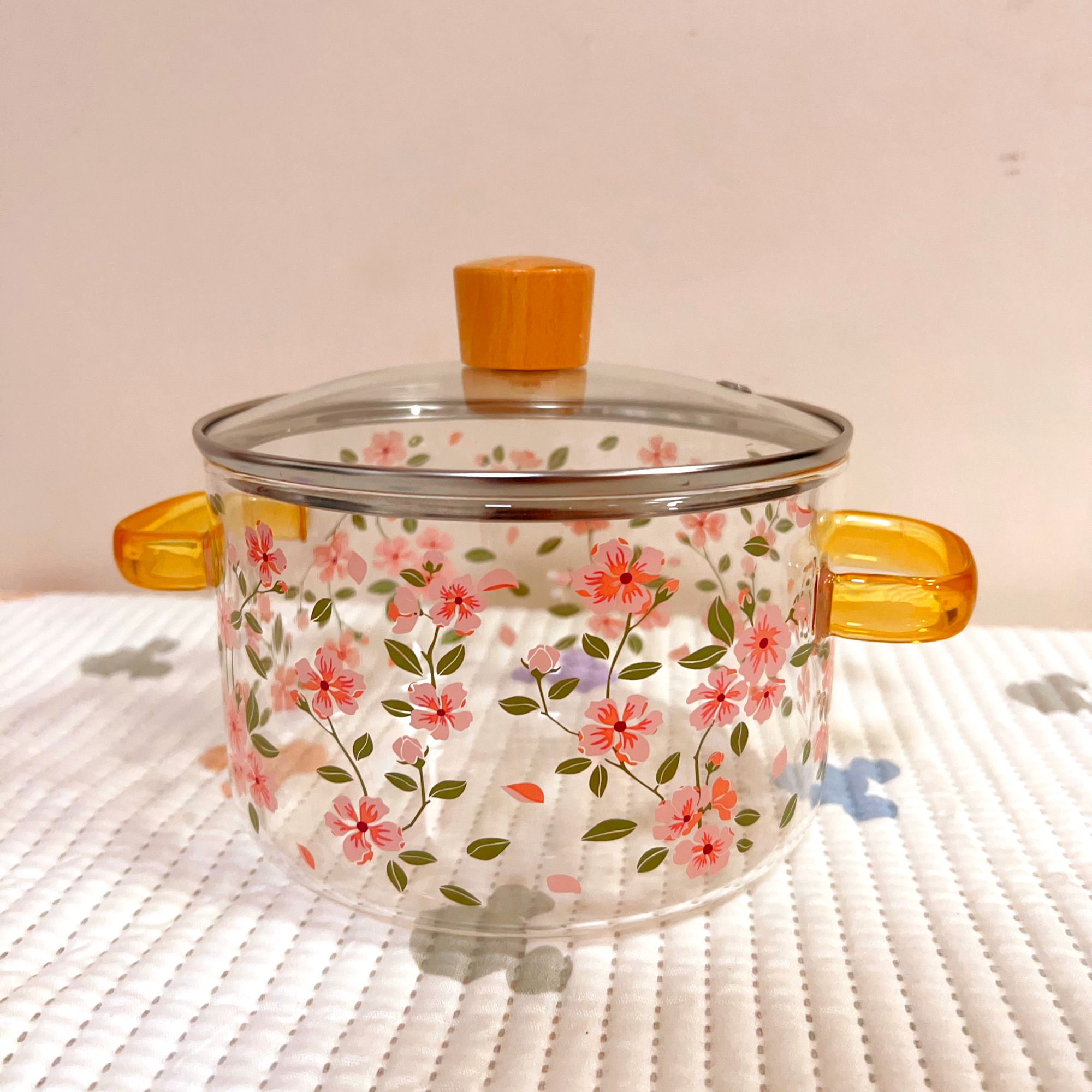 粉色樱花款耐热高硼硅玻璃碗炖锅有盖煲双耳碗煤气加热汤锅