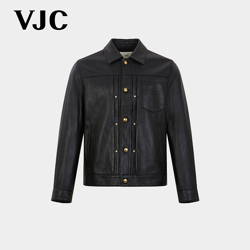 【羊皮革】VJC/威杰思秋冬新款羊皮真皮皮衣外套商务翻领BAEDK1655