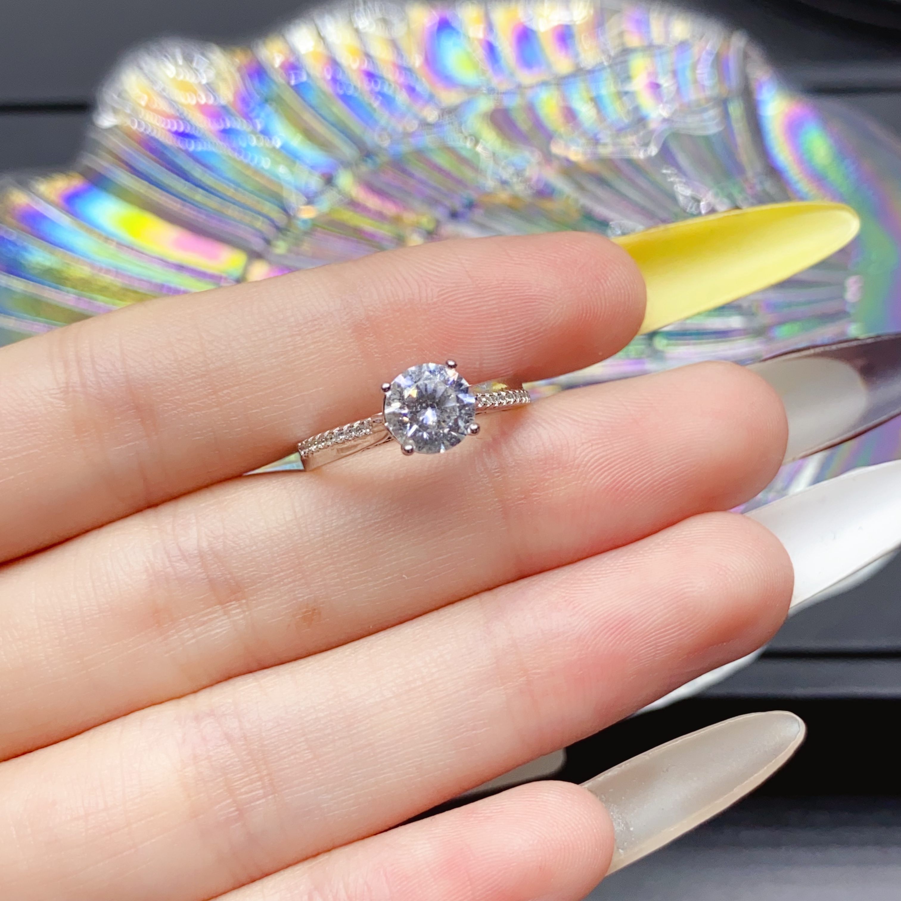 925银莫桑石戒指 银制品【美人鱼】1克拉莫桑时尚银戒指