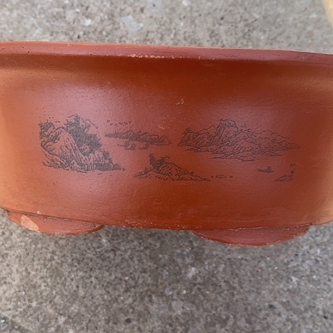 紫砂宜兴紫砂花盆38红椭圆